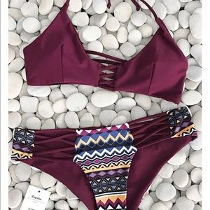 NWT Maroon tribal patterned Cupshe Bikini